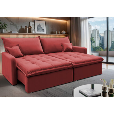 Sofá Sem Caixa Retrátil 1,80m SoftGel Luna Velusoft Vermelho Cama inBox
