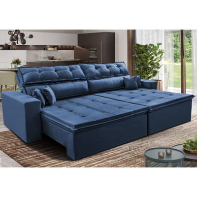 Sofá Retrátil e Reclinável 3,12m Luxos Cama inBox Velusoft Azul