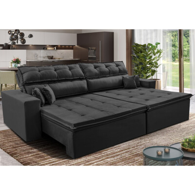 Sofá Retrátil e Reclinável 1,82m Luxos Cama inBox Velusoft Preto