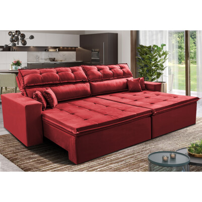 Sofá Retrátil e Reclinável 2,32m Luxos Cama inBox Velusoft Vermelho