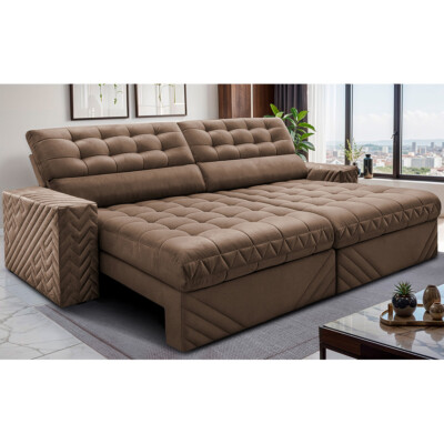 Sofá Retrátil e Reclinável 3,00m Molas Ensacadas Max Spring Velusoft Castor Cama inBox