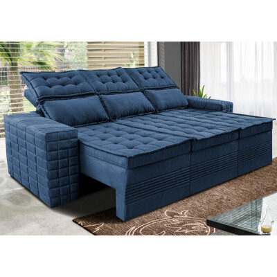Sofá 3 Lugares Retrátil e Reclinável Cama inBox Senses 2,00m Velusoft Azul