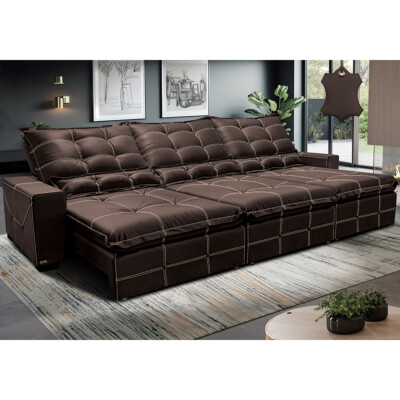 Sofá de Couro Legítimo Retrátil e Reclinável 3,55m Cama inBox Toro SoftGel D40 Marrom