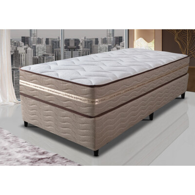 Cama Box Solteiro (Colchão + Box) 88x188x60 de Molas Ensacadas Cama inBox Smart Gold Bege 