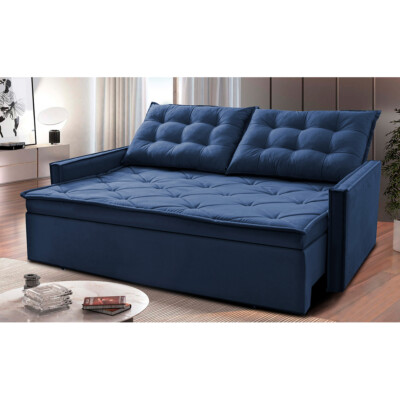 Sofá Sem Caixa Retrátil e Reclinável 1,65m Cama inBox Studio Suede Velusoft Azul