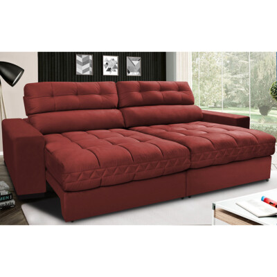 Sofá Retrátil e Reclinável com Molas Ensacadas Cama inBox Master 2,92m Tecido Suede Vermelho