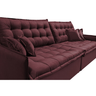 Sofá Sem Caixa Retrátil Reclinável 2,75m Cama inBox Versátil com Pillow Top e Molas Velusoft Vinho