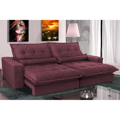 6 - Sofa Retrátil e Reclinável 2,72m com Molas Ensacadas Cama inB