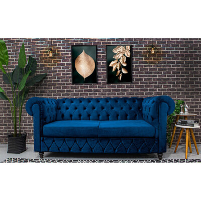 Sofá Chesterfield 2,10m com Capitonê Velupluma Azul