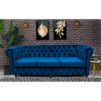 Sofá Chesterfield 2,30m com Capitonê Velupluma Azul