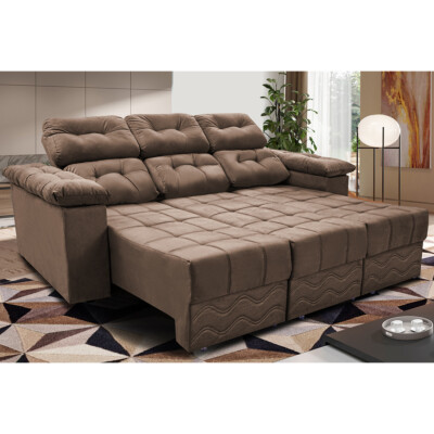 3 - Sofa Itália 2,80 Mts Retrátil e Reclinavel Tecido Suede Casto