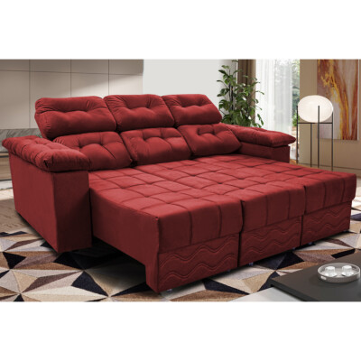 Sofa Itália 2,00 Mts Retrátil e Reclinavel Tecido Suede Vermelho - Cama InBox