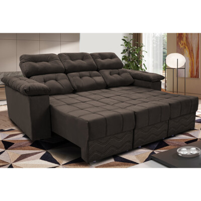 3 - Sofa Itália 2,60 Mts Retrátil e Reclinavel Tecido Suede Café 