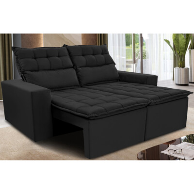 Sofá Retrátil e Reclinável 1,87m Cama inBox Unique Tecido Velusoft Preto