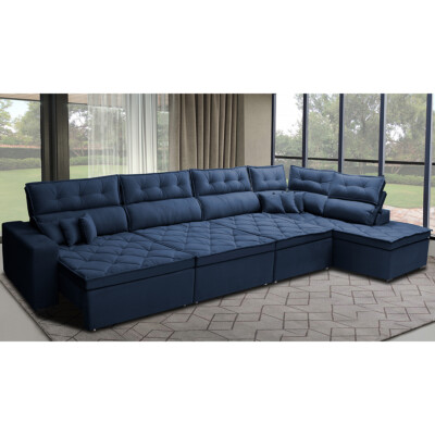 Sofá de Canto 4,80x2,36m Retrátil e Reclinável com Molas Cama inBox Platinum Direito Suede Azul