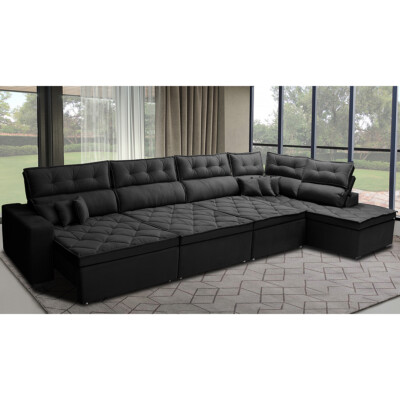 Sofá de Canto 4,80x2,36m Retrátil e Reclinável com Molas Cama inBox Platinum Direito Suede Preto